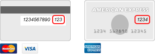 Sample credit cards with security codes circled